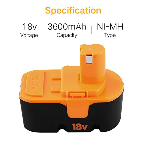 Upgraded to 3600mAh Ni-Mh Replace for Ryobi 18V Battery ONE+ P100 P101 130224028 130224007 ABP1801 ABP1803 Cordless Power tools Pack of 1