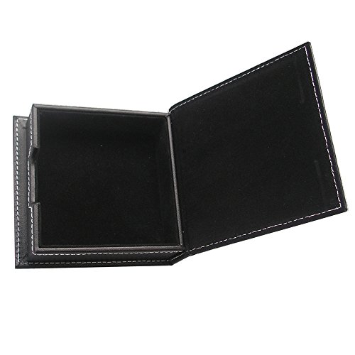KINGFOM Desktop Organizer Supplies Leather Name Cards Holder Sticky Notes Dispenser Case with a Lid Cover 3.9 x 3.9 Inches(black)