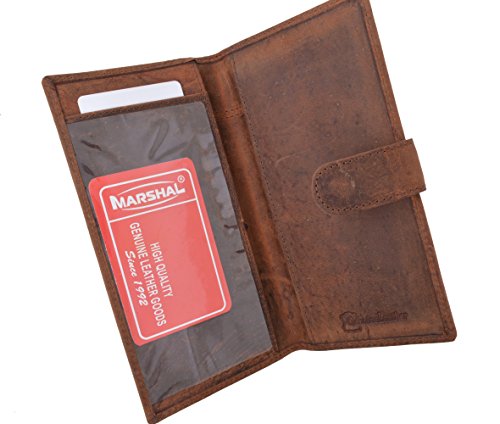 Vintage Genuine Leather RFID Blocking Simple Checkbook Cover with Snap Closure