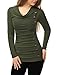 Allegra K Women's Cowl Neck Tops Long Sleeve Buttons Decor Tuinc Shirts Ruched Top Medium Green