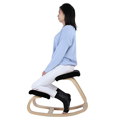Ergonomic Kneeling Chair, Wooden Stool Kneeling Office Chair Comfortable Kneeling Chair (Black)