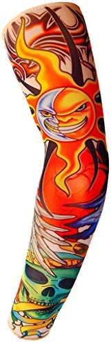 Temporary Tattoo Arm Sleeves Arts Fake Slip on Arm Sunscreen Sleeves Body Art Stockings Protector -Designs Tribal, Tiger, Dragon, Skull (D)