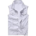 Men’s White Jeans Vest Fashion Sleeveless Denim Jacket With Holes www.denim.fit