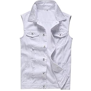 Men’s White Jeans Vest Fashion Sleeveless Denim Jacket With Holes www.denim.fit
