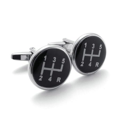 2pcs 5 Speed Sport CAR Manual Stick Shifter Shirts Men's Cufflinks, Black Silver, 1 Pair Set