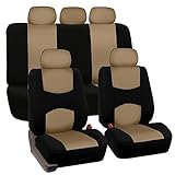 FH GROUP FH-FB050115 Full Set Flat Cloth Car Seat Covers Beige Color- Fit Most Car, Truck, Suv, or Van