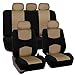 FH GROUP FH-FB050115 Full Set Flat Cloth Car Seat Covers Beige Color- Fit Most Car, Truck, Suv, or Van