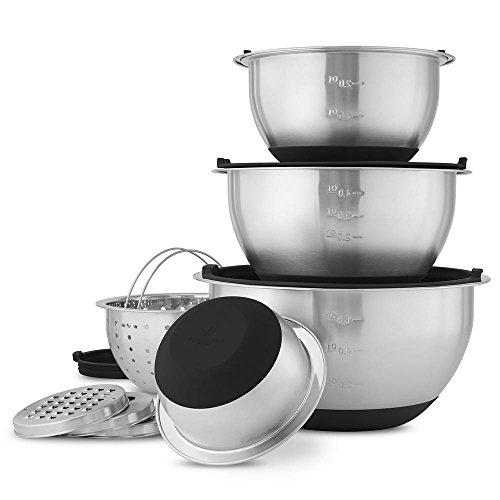 Wolfgang Puck 12 Piece Stainless Steel Non-Skid Silicone Base Mixing Bowl and Prep Set