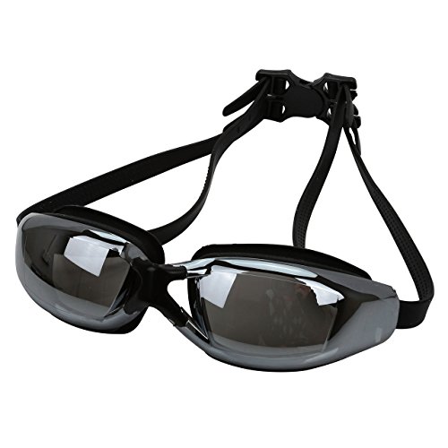 Faleto Swimming Goggles+ Nose Clip+ Silicone Swim Cap+Ear Plugs,Swim Goggles Anti Fog UV Protection for Adult Men Women Youth Kids Child,Black