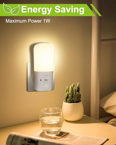 Ufanore Night Light, LED Night Light Plug in with Dusk to Dawn Sensor, Adjustable Brightness 0-80LM, 3000K Soft Night Light, Kids Night Lamp for Bedroom Bathroom Hallway Stairway, 2 Pack