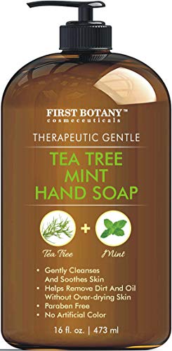 Tea Tree Mint Hand Soap - Liquid Hand Soap with Peppermint, Jojoba and Coconut Oil - Multipurpose Liquid Soap in Pump Dispenser - Natural Bathroom Soap & Liquid hand wash - 16 fl oz