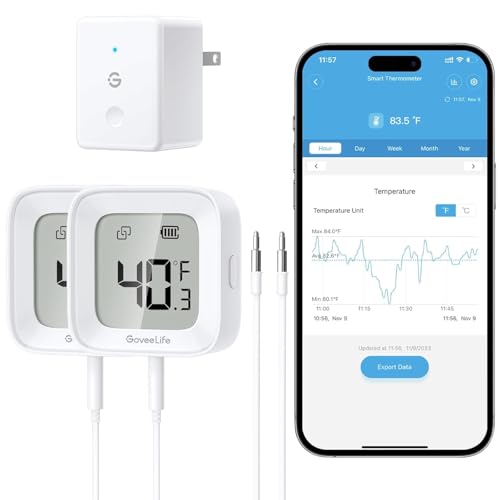 GoveeLife Kühlschrank Thermometer WLAN mit Digital & Alarm App, 2er-Sensor