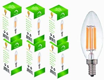 6-Watt LED Filament Candelabra Light Bulbs, 6 Pack - Repalces 60 Watt Incandescent - Warm White, E12 Base, 2700K, UL-Listed - By Solray Bulbs