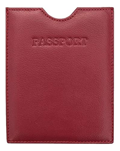 Prime Hide RFID Blocking Soft Leather Passport Holder – Available in Multiple Colors, Slip-in Design, Secure RFID Protection, Fits EU/UK Passports(Red)