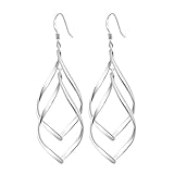 Double Twist Wave Long Tassels Dangle Drop Earrings,Silver Plated