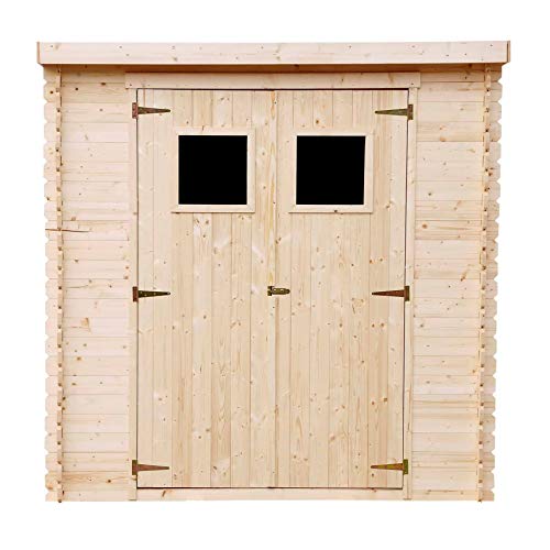 TIMBELA M311 Abri de Jardin en Bois Exterieur - Chalet en Pin /d'épicéa- Toit Plat - 130 x 200 cm/2.22m2 (sans Plancher)