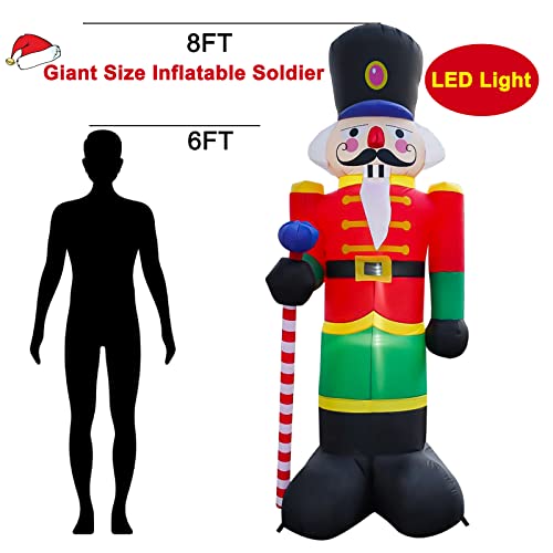 8 FT Christmas Inflatable Nutcracker Decoration with LED Lights, Outdoor Inflatable Yard Decorations for Patio Lawn Garden Family Party Indoor Outdoor