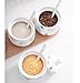 Ceramic Food Storage Porcelain Condiment Container Spice Jar with Lids - Ceramic Serving Spoon, Wooden Tray - Pottery Cruet Pot,Seasoning, Sugar, Coffee, Salt, 8.8OZ (250ML), Set of 3 (Garden)