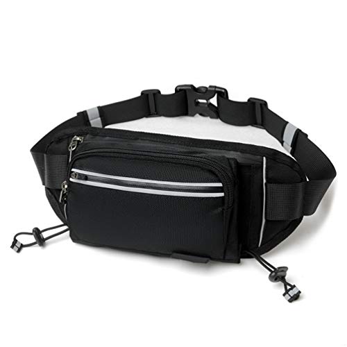 Reflective Run Running Pouch Belt Belts Bag Mens Gym Fanny Waist Pack Packs Waterproof Jogging Phone Workout Small Bags to Exercise Water Holder For Hiking Men Accessories Women Iphone 7 8 Black