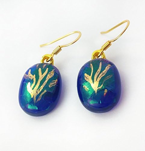 Cobalt Blue Drop Earrings with Fire 22k Gold Paint