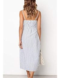 Blooming Jelly vestido de cuello en V sin mangas con correa de espaguetis con botones a rayas, vestido de verano casual