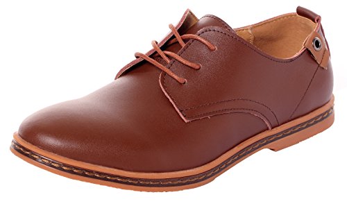 UJoowalk Mens Classic Leather Soft Lace-Up Plain toe Sneakers Shoes Casual Oxfords (10 D(M)US, brown)