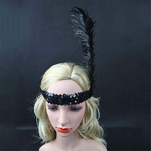 Lucoo Headpiece Feather Flapper Headband Great Gatsby Headdress Vintage Hair Accessories (Black) - Thumbnail 3