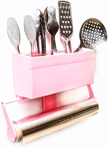 Kitchen Buddy Magnetic Paper Towel Holder for Refrigerator with Multipurpose Storage Rack Organizer (Pink)
