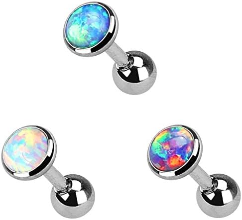 Barbell Ear Rings - TOOGOO(R) 3 Lot Colorful Flat Opal Tragus Cartilage Bar Ear Rings Barbell Piercing Jewelry Gem size:3mm