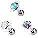 SODIAL(R) Barbell Ear Rings 3 Lot Colorful Flat Opal Tragus Cartilage Bar Ear Rings Barbell Piercing Jewelry Gem Size:3mm