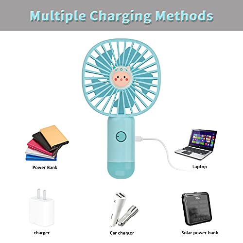 Kids Mini Handheld USB Fan with Rechargeable 500 mAh Battery, 3 Speeds Electric Portable Hand Fan for Home Outdoor Travel (Blue)