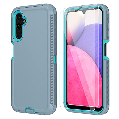 ONOLA Compatible with Samsung Galaxy A14 5G Case with HD Screen Protector, Heavy Duty Shockproof & Dropproof 3-Layer Cover Phone Case for Samsung A14,Grey SkyBlue
