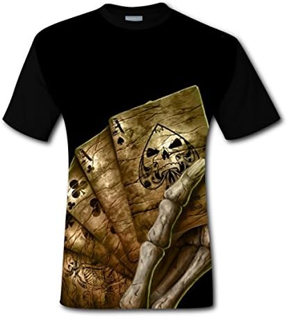 Men's Skull Playing Cards T-Shirt Short Sleeves Tee Creative 3D Print M
