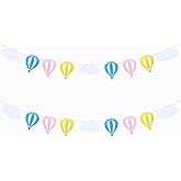 FAZHBARY 2 Pack Hot Air Balloon Cloud Garland Felt Banner Hanging Hot Air Balloon Cloud for Sky Theme Party Baby Shower Decorations