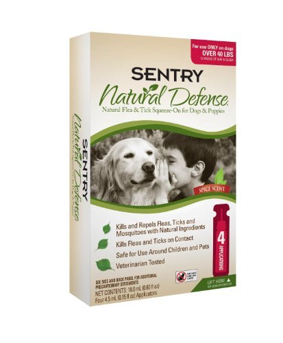 Sentry 4 Count Natural Defense Flea and Tick Squeeze-On for Dogs Over 40-Pound by Sentry