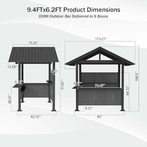 Domi 9.4x6.2 FT Outdoor Bar & Entertainment Center, Hardtop Grill Gazebo with Serving Counter & Storage Shelves for Party, Gathering & Entertaining, Grey image 18
