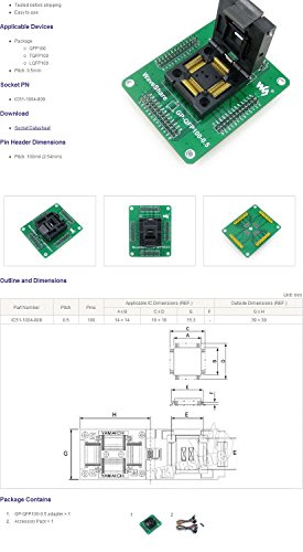 Waveshare GP-QFP100-0.5 QFP100 TQFP100 LQFP100 IC51-1004-809 IC Test Socket Programming Adapter 0.5mm Pitch