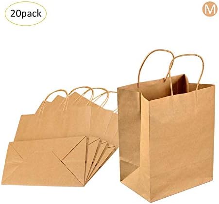 Forestwood Recycled Kraft Paper Gift Bags Bulk Brown Paper Carrier Bags with Handles 20pcs for Shopping/Packaging / Retail/Party / Craft/Gifts / Wedding