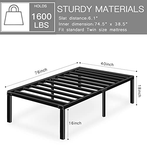 HAAGEEP 18 Inch Platform Twin Bed Frame with Storage Metal Bedframe No