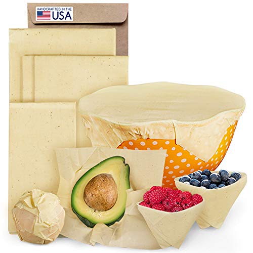 Reusable Beeswax Wrap 4 Pack, Eco Food Covers Super Cling Non-Plastic Dye Free, Odor Free Bees Wax 0 Waste Products, Eco-Wrap Biodegradable, Unbleached Cloth Sandwich, Cheese Wrapping - Thumbnail 6