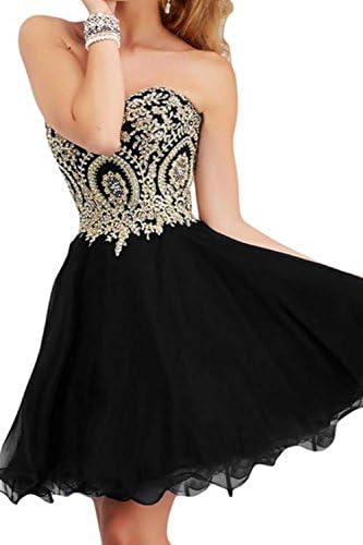 Manfei Short Prom Dress Bridesmaid Party Gowns Gold Appliques