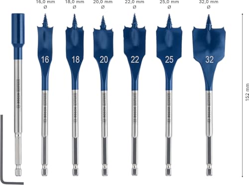 Bosch 7x EXPERT Self Cut Speed Flat Router Bit Set (for Softwood, Chipboard, Ø 16.0, 18.0, 20.0, 22.0, 25.0, 32 mm, Professional Drill Accessories)