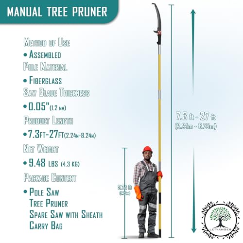 7.3-27FT Extendable Long Handle Pole Saw with Blade and Branch Scissors photo 11