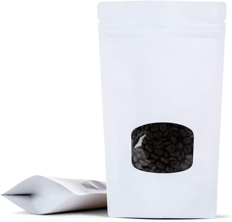 Tianhui 100 Pcs Clear Front Stand Up Aluminum Foil Pouch Zipper Bags for Coffee Powder Tea Bulk Food Storage Reclosable Heat Sealable Zip Lock (White, S)