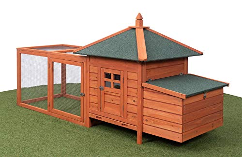 Miweba MyAnimal Hühnerstall MH-19 | 206x73x123 cm - Für 3 Hühner - Nistkasten mit Freilaufgehege - 2 Sitzstangen - Winterfest - Hühnerhaus mit Eiablage - Kiefernholz - Voliere (Braun) – Bild 7