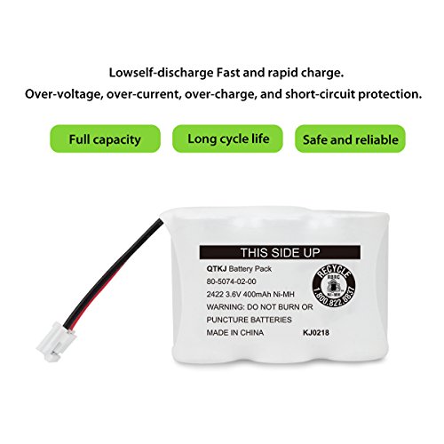 QTKJ 80-5074-02-00 cordless phone battery for AT&T 2422 2250 2255 3000 4051 VTech 80-5074-00-00 GE TL96155 Sanik 3SN-2/3AA30-S-J1 Cordless Handsets (2-Pack)