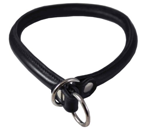Round Genuine Rolled Leather Choke Dog Collar 19" Long Black