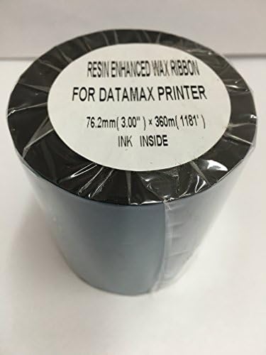 12 Rolls Premium Resin Enhanced BLACK WAX RIBBONS 3" x 1181' or 76.2mm x 360m Thermal Transfer DATAMAX Printer