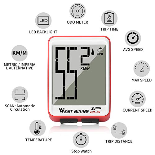 Bicycle Computer Wireless Speedometer, Big Number Display Waterproof Automatic Wake-up Stopwatch with LCD Backlight, Speed Distance Time Measure Temperature Consumption Cycling Accessories - Thumbnail 2