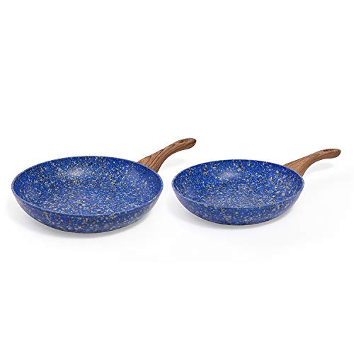 MICHELANGELO Granite Frying Pans, Nonstick Frying Pan Set, Blue Granite Rock Frying Pans Nonstick, Stone Nonstick Skillets, Induction Compatible, 9.5" & 11" – Blue